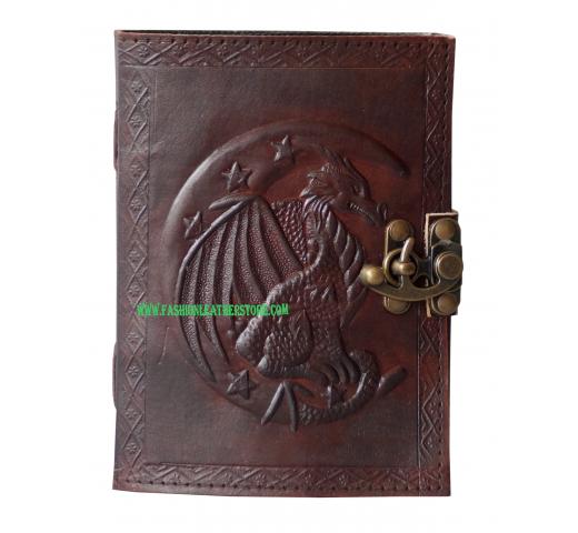 Handmade Leather Rounded Dragon Diary Journal Unlined Pages Handmade Leather Cover Embossed Journals Pockets Diary Sketchbook & Notebook